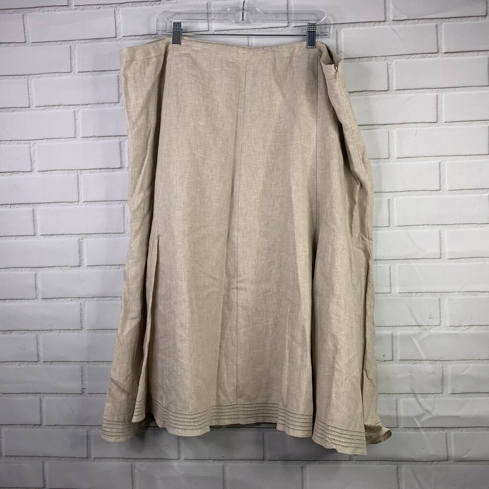 vintage Jones New York Signature Woman 22W Linen Skirt Beige Natural A Line Midi